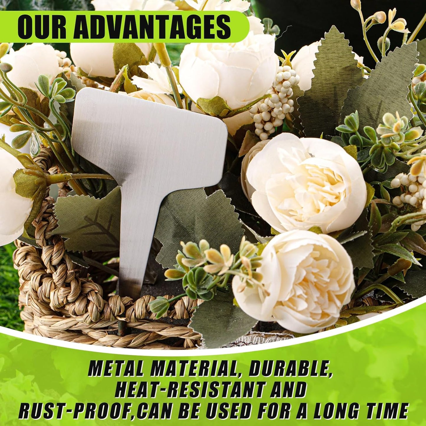 Hicarer 24 Pcs Durable Metal Plant Labels Christmas Gift Weatherproof Garden Markers Engraving Stainless Steel 304 T-Type Reusable Plant Tags for Gardeners Outdoor Greenhouse Vegetables(4x2.4 Inch)-VerdiqueGarden