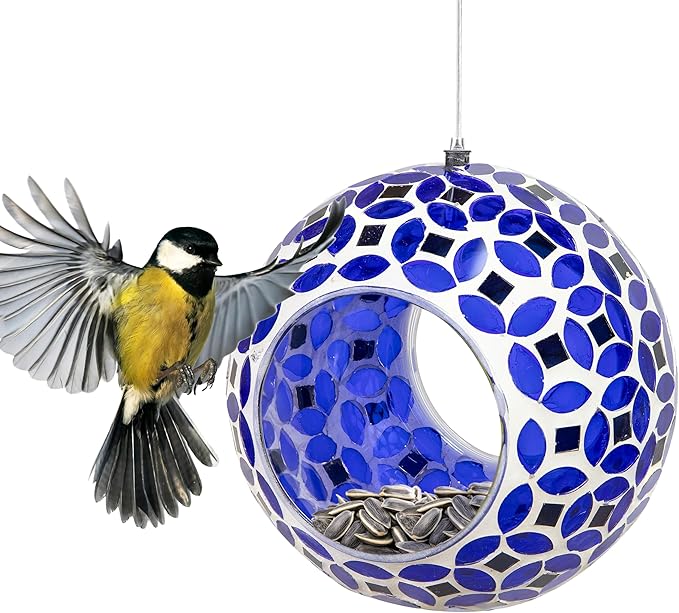 Sunnydaze 6-Inch Glass Mosaic Hanging Bird Feeder for Outdoors - Fly-Through Wild Bird Feeder - Lavender Mosaic-VerdiqueGarden