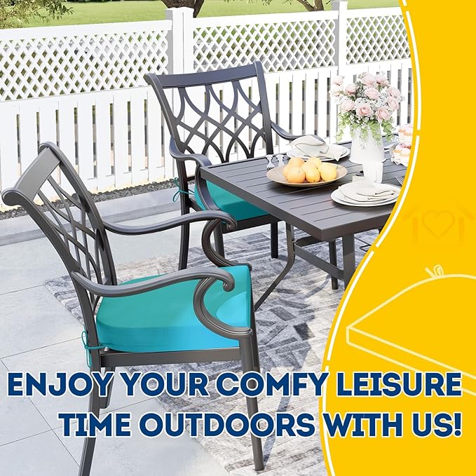 AAAAAcessories Outdoor Seat Cushions for Chairs, Waterproof, Fade-Resistant Patio Furniture Replacement Cushions, 17" x 16" x 2", Set of 2, Turquoise-VerdiqueGarden