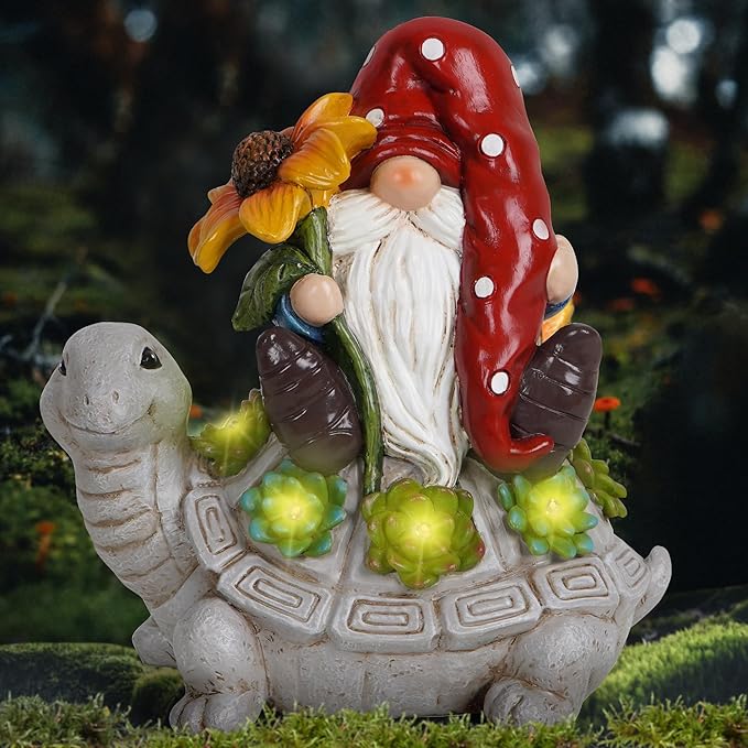Hodao Patio Garden Theme Solar Gnome & Turtle Sculpture Statue - Lawn, Deck, Balcony, Patio Spring/Summer Decorations - Creative Housewarming Gifts-VerdiqueGarden