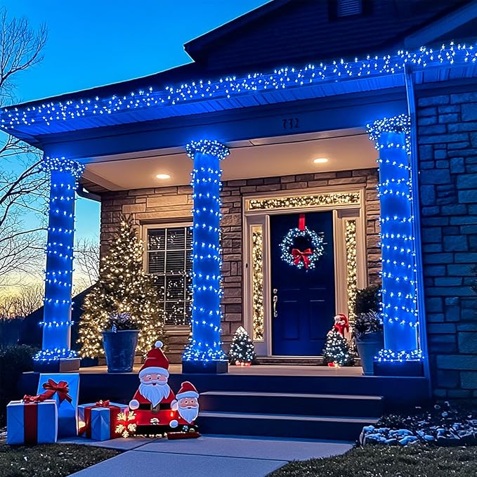 JMEXSUSS 66ft 200 LED Blue Christmas Lights Indoor Outdoor, Connectable Blue String Lights Clear Wire Plug in, 8 Modes Blue Fary Lights for Halloween Tree Party Bedroom Wall Christmas Decoration-VerdiqueGarden