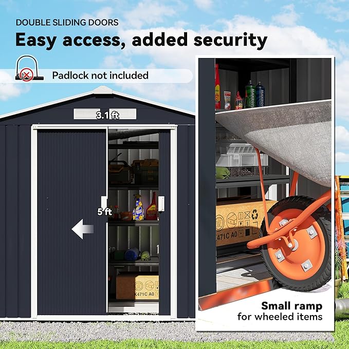 Outsunny 7' x 4' Outdoor Storage Shed, Garden Tool Metal Shed with Foundation Kit, Double Lockable Door, Air Vents and Sloping Roof, for Backyard, Patio, Lawn, Dark Gray-VerdiqueGarden