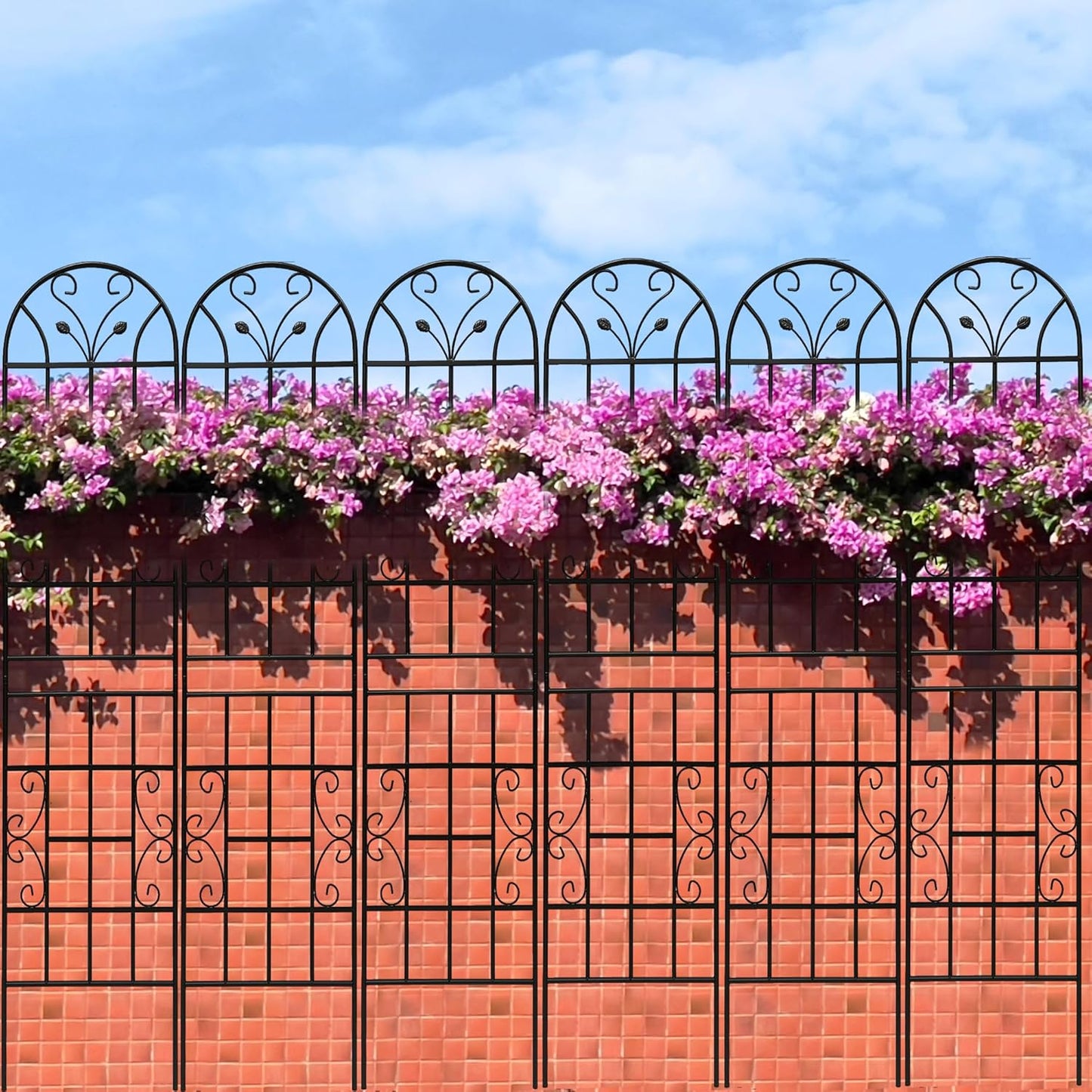 6 Pack Metal Garden Trellis 86.7" Tall Outdoor Climbing Plant Support for Roses, Flowers, Rustproof Durable Black Galvanized Tube, Lawn Garden Fence Decor Screen, 86.7" H-VerdiqueGarden
