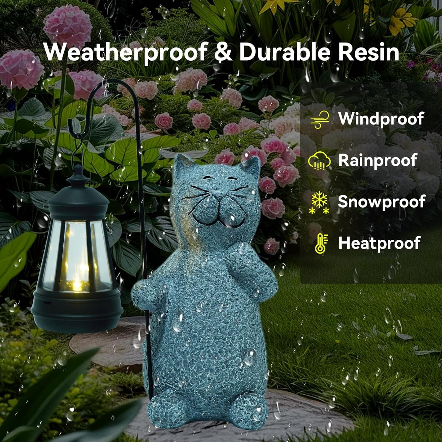 Solar Cat Garden Statues with LED Lights, Outdoor Decor for Patio Yard Balcony - Unique Housewarming Birthday Gifts for Women Mom Grandma-VerdiqueGarden