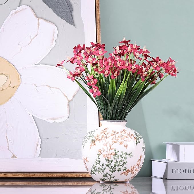 Green, White, and Brown Vintage Round vase, Chinese-Style Green Farmhouse Decorative vase, Suitable for Home Decor，Living Room, Dining Table, Office, Bookshelf, TV Cabinet, entryway Decor.-VerdiqueGarden