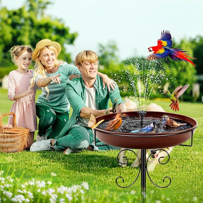 Daoeny Heavy Duty Bird Baths for Outdoors, 35In Outdoor Freestanding Birdbaths & Birdfeeder, Bird Bath Feeder Bowl with Metal Stake Garden Patio Yard Lawn Decor, Upgraded 5-Pronged Base (Brown)-VerdiqueGarden
