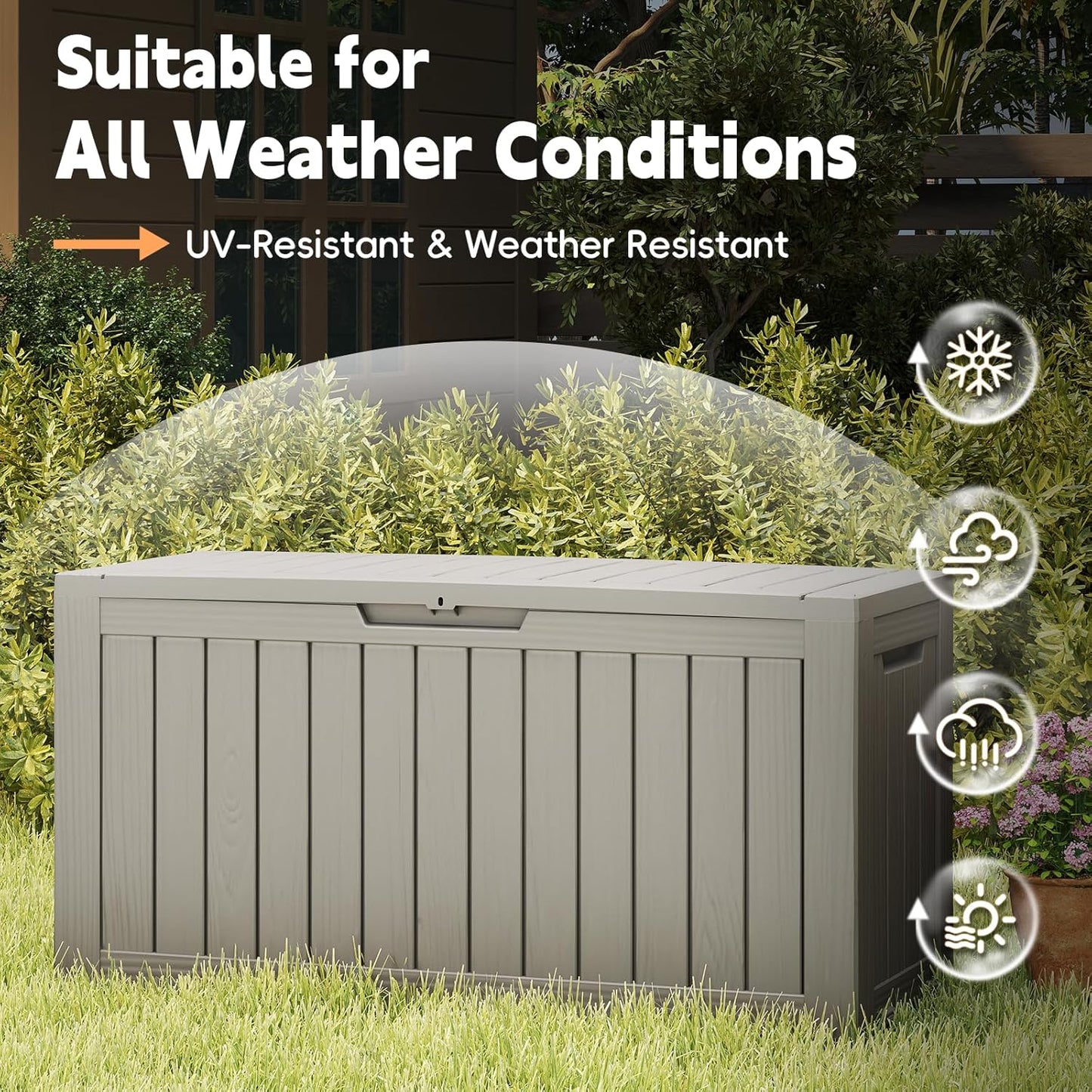 Outdoor Storage Box, 72 Gallon Waterproof Resin Deck Box, Storage Bin for Package Delivery, Patio Furniture Cushion, Garden Tools, Pool Accessories, Weatherproof and UV Resistant, Grey-VerdiqueGarden