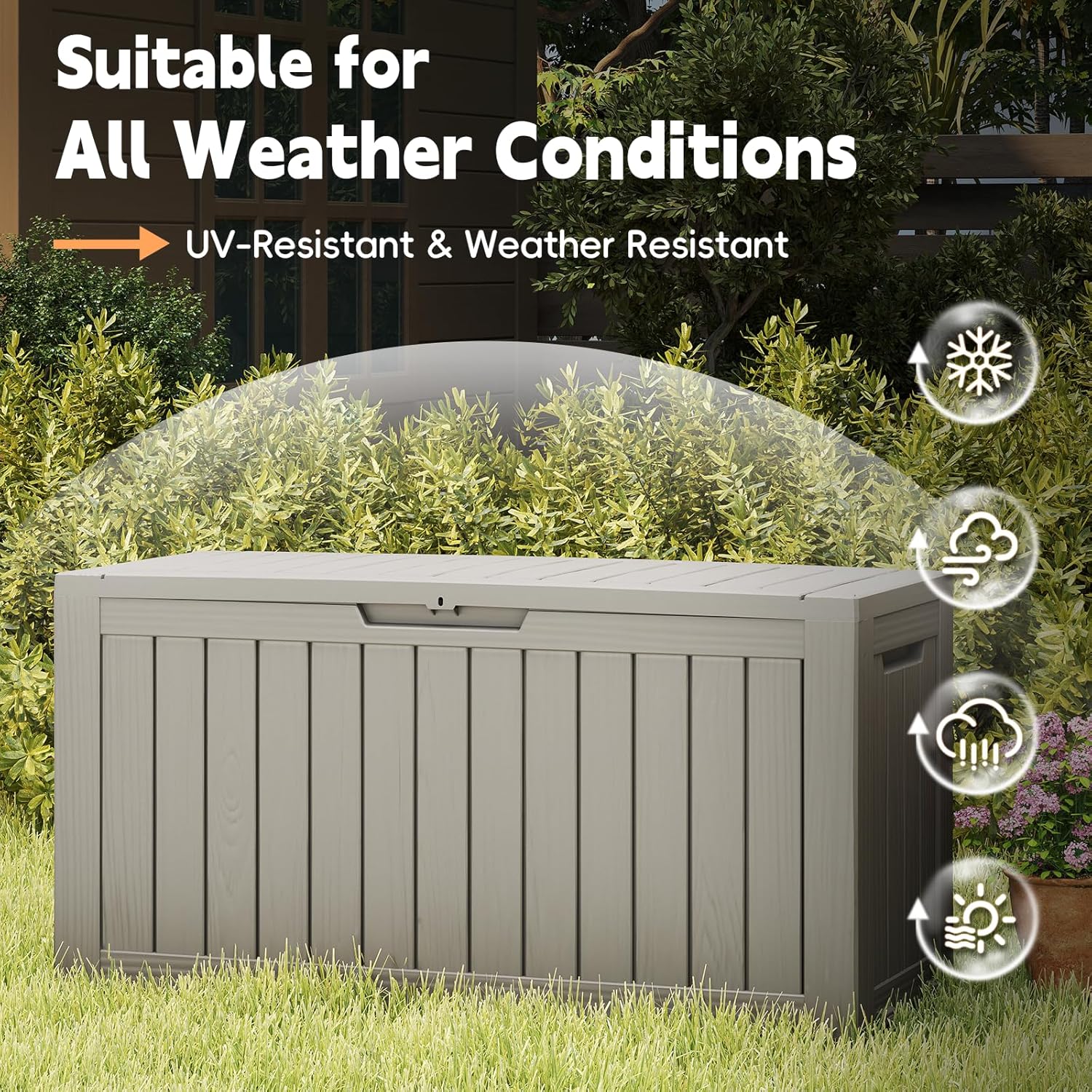 Outdoor Storage Box, 72 Gallon Waterproof Resin Deck Box, Storage Bin for Package Delivery, Patio Furniture Cushion, Garden Tools, Pool Accessories, Weatherproof and UV Resistant, Grey-VerdiqueGarden
