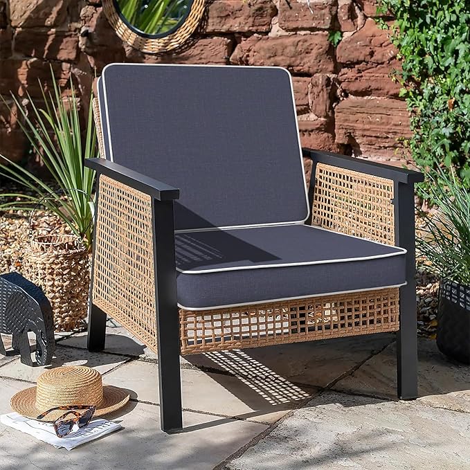 LVTXIII Patio Chair Cushions 22"x22"x3", Water-Repellent Outdoor Seat Cushions for Patio Furniture, Square Chair Pads with Ties for Home Garden Decoration, Set of 2, Textured Navy-VerdiqueGarden