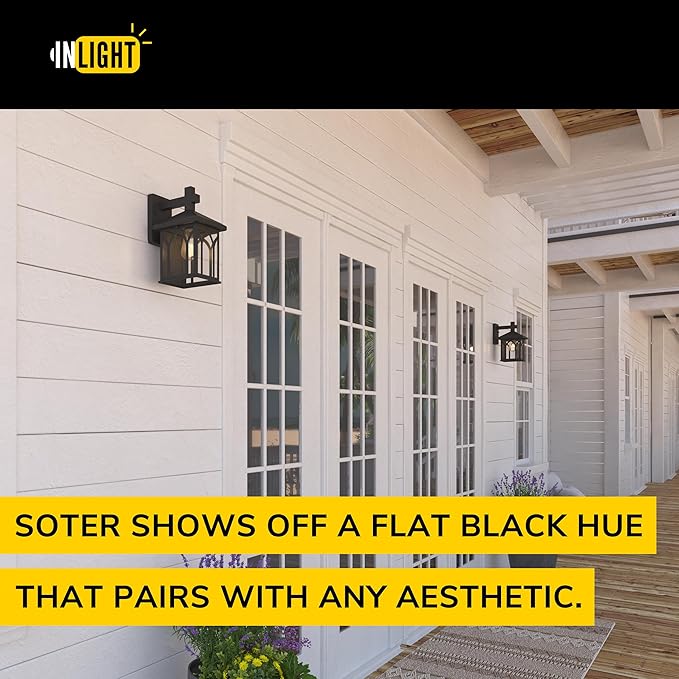 Inlight 11 4/5" High Black Finish and Seeded Glass Outdoor Wall Lantern (Set of 2), Bulb Not Included, IN-0603-1-BK-VerdiqueGarden