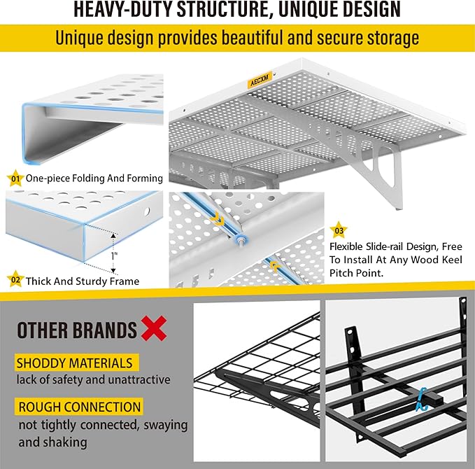 2-Pack 2x3ft Adjustable Garage Wall Shelving 560lbs Load Capacity Heavy Duty Wall Mounted Storage Shelf Metal Floating Shelves for Garage(White)-VerdiqueGarden