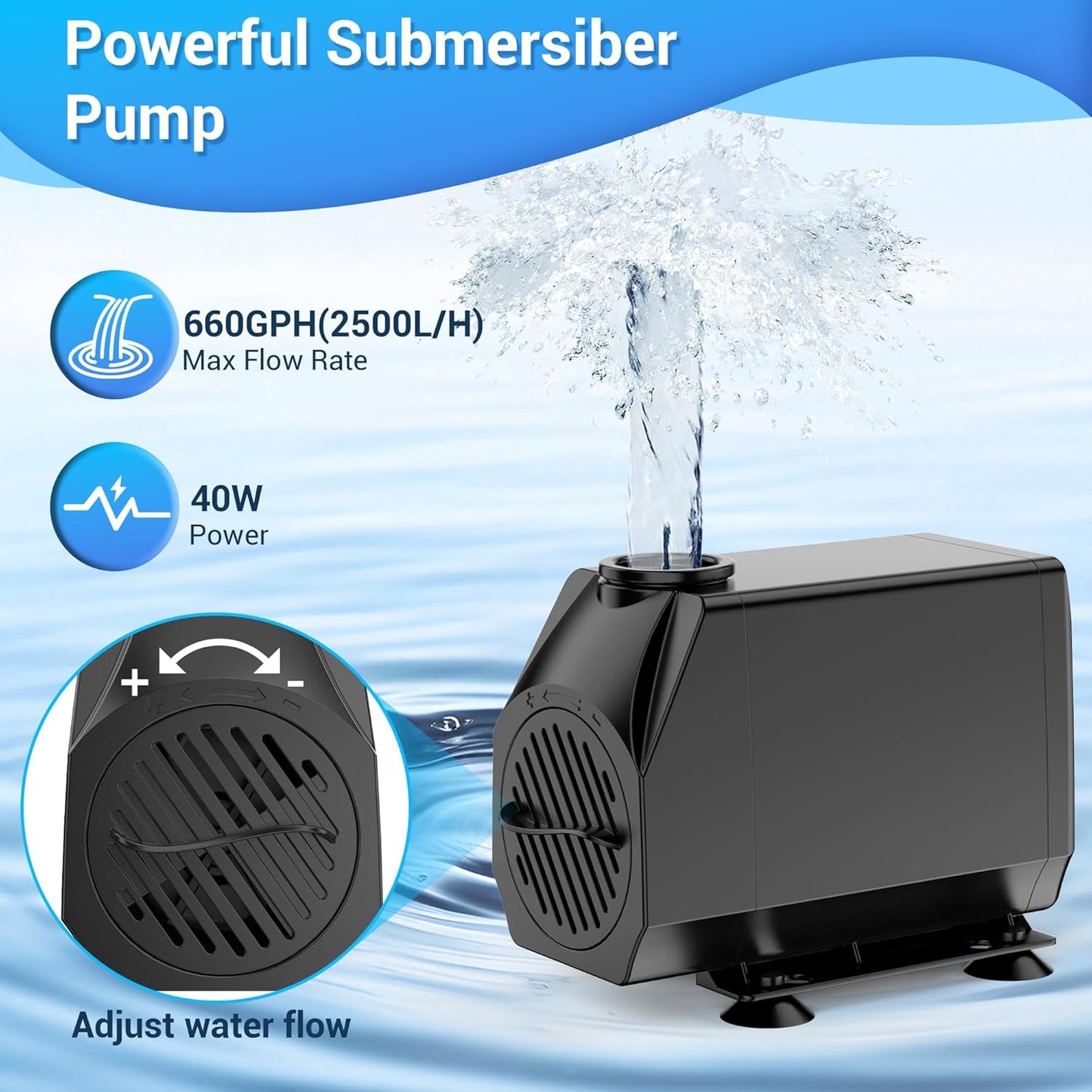 NFESOLAR Pond Waterfall Spillway Kit for Outdoor Pond up to 2000 Gallons, Includes 12.2" W Stainless Steel Pond Waterfall Box, 660GPH Ultra-Quiet Water Pump, 10FT Corrugated Tubing N4311-VerdiqueGarden