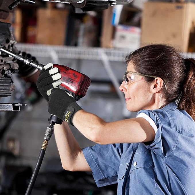 HLDD HANDLANDY Leather Work Gloves for Men & Women, Adjustable Wrist Cowhide Gardening Glove with Reinforced Palm for Driver-VerdiqueGarden