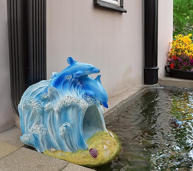 Dolphin Statue 3"x4" Gutter Downspout Extension Decor, Whimsical Garden Rain Diverter, Outdoor Decor Sculpture Ornament, Gutter Extender Diverter, Splash Blocks for Gutters Downspouts-VerdiqueGarden