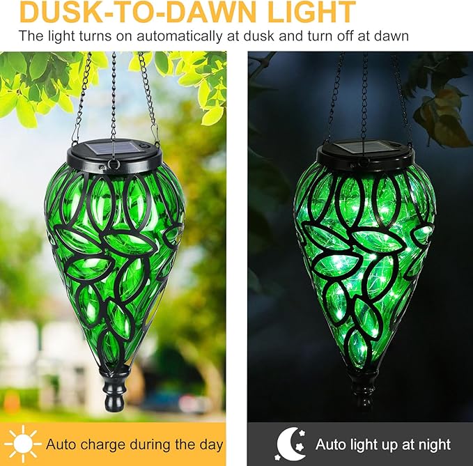 Solar Hanging Lantern Outdoor Lights, Tear-Shaped 15 LEDs Cool White Hanging Lights with S Hooks Decor in Garden, Yard, Pathway, Front Door and Landscape-VerdiqueGarden
