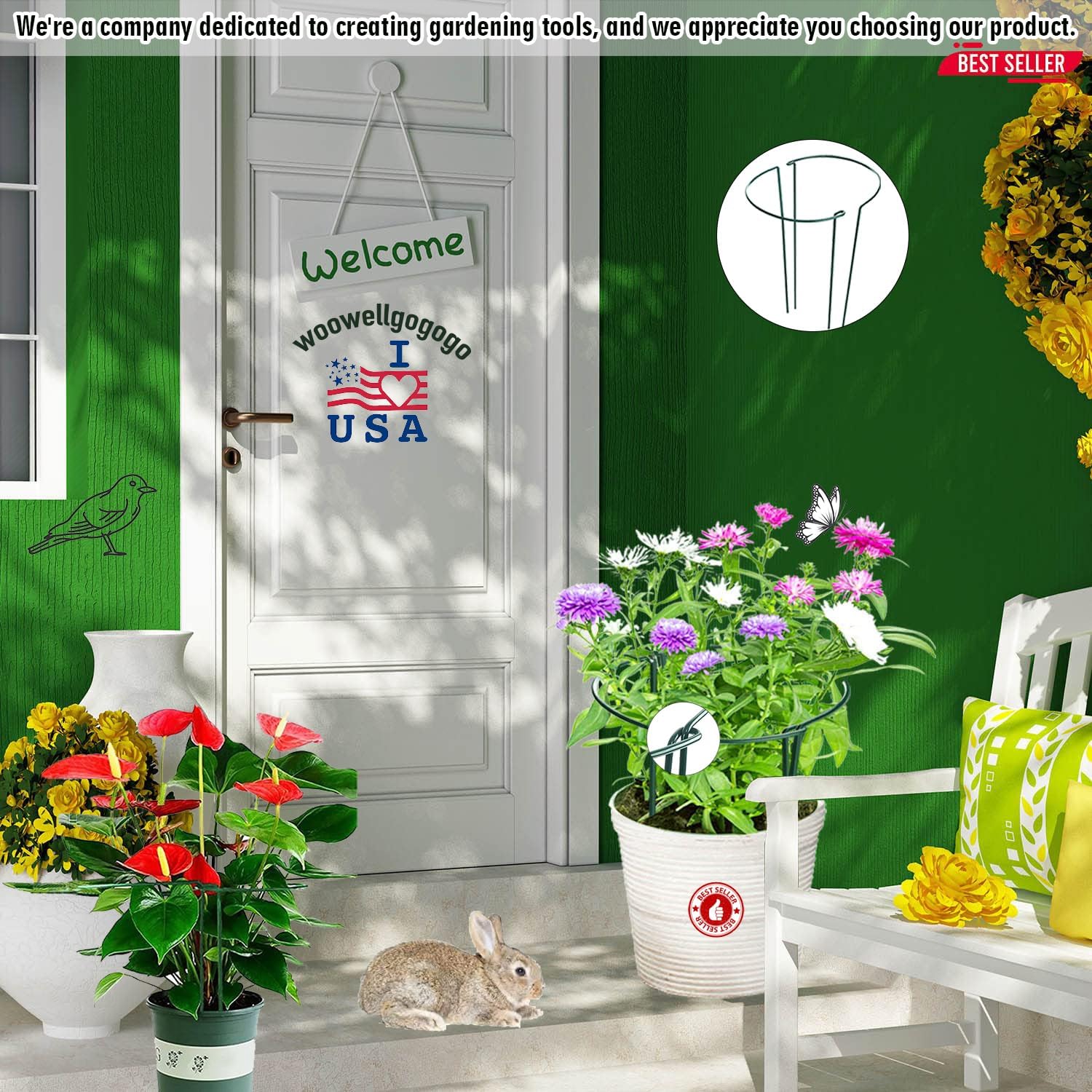 8 Pack Half Round Plant Support Stakes Sets - Strong Plant Support, Versatile Plant Cages, Durable Plant Stakes, Plant Support Rings for Indoor and Outdoor Plants, Such as Peonies, Hydrangeas, Roses-VerdiqueGarden