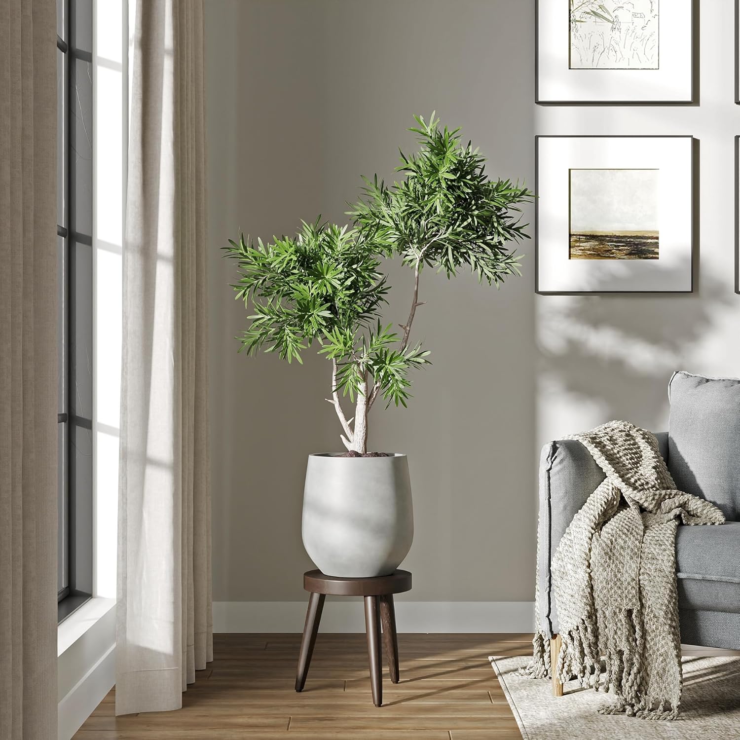 DTY Signature Mount Wilson Lightweight and Durable Modern Fiberstone Tapered Planter for Indoor Outdoor, Drainage Hole & Rubber Plug, Weather Resistant, 11.8" H x 11" Dia, 8" Opening - Small, Gray-VerdiqueGarden