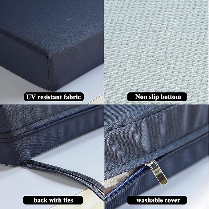 Patio Chair Cushions Non Slip Bottom Chair Pad with TiesSet of 2 Waterproof Square Outdoor Seat Cushion Replacement for Garden Swing Furniture 18x18 Inch, Navy Blue-VerdiqueGarden