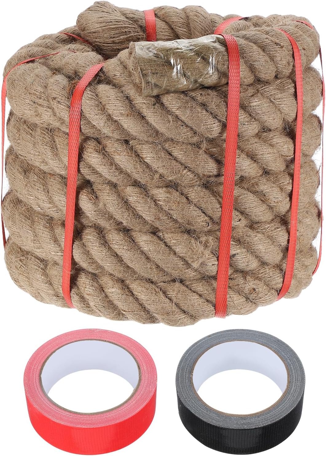 MECCANIXITY Jute Rope 2 Inch x 25ft, Thick Twine Rope Ropes Braided Jute Twine Natural Brown Burlap Cord String Heavy Twisted with Tapes for Decorative Crafts Railing Swing Tug of War-VerdiqueGarden