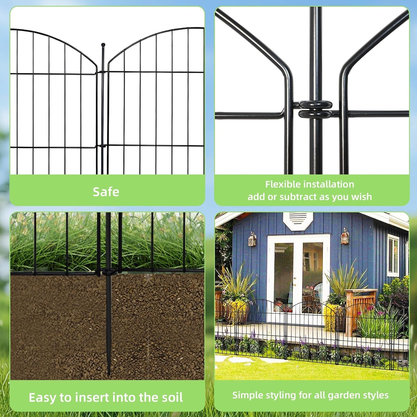 Decorative Garden Fence 24in (H) x20ft (L), 10 Pack No Dig Fence Animal Barrier for Dog, Arched Flower Bed Edging, Wire Border Panel Fencing for Yard Patio Outdoor Decor-VerdiqueGarden