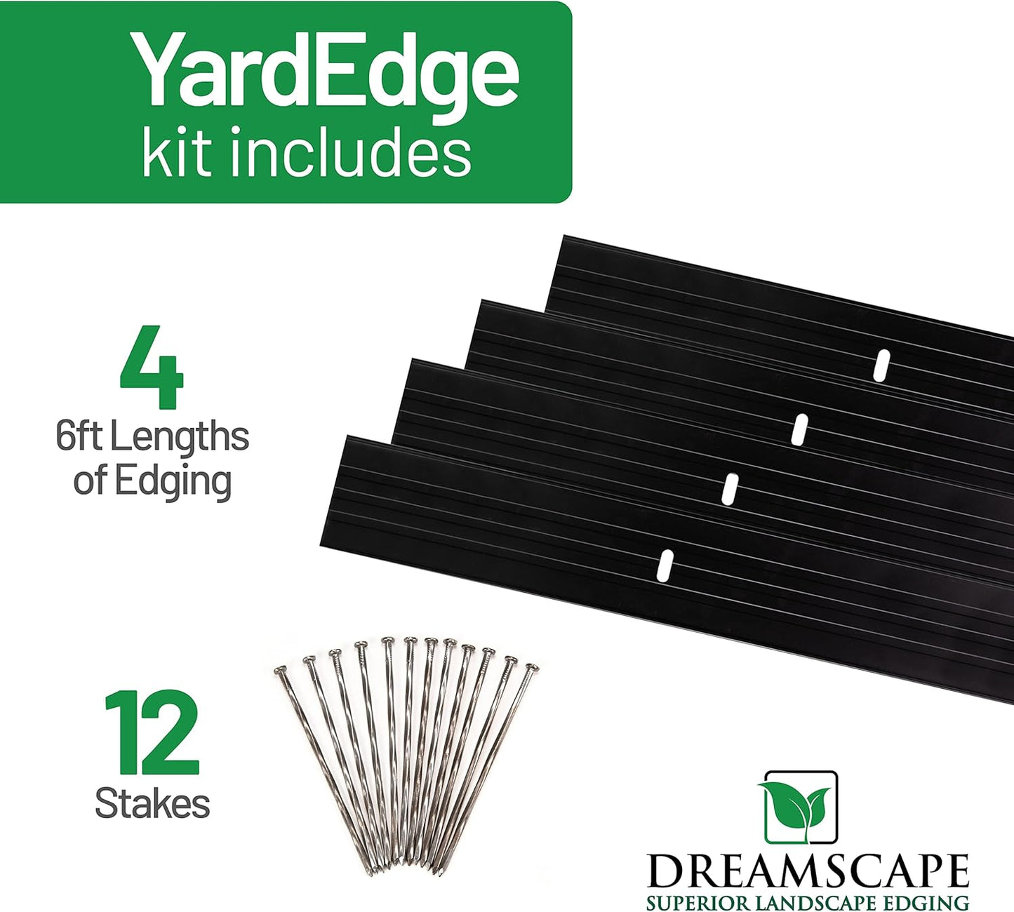 Dreamscape YardEdge Aluminum Landscape Edging - 4 Strips, 6ft Each (24ft Total), Black Duraflex Paint - Professional Quality Landscaping Border, Metal Divider for Lawn, Garden, Flowerbed-VerdiqueGarden