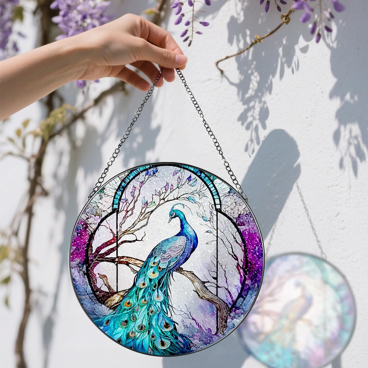 Stained Glass Window Hanging, Stained Glass Suncatcher, Peacock Sun Catcher, Window Decor, Peacock Gift, Gifts for Mothers Day, Christmas or Birthday Gift, Gifts for Her Mom Grandmother Daughter-VerdiqueGarden