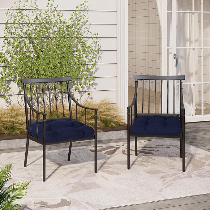 Aoodor 19" x 19" x 5" Tufted Outdoor Chair Cushions, Water Resistant & Fade Resistant Polyester Dining Chair Pads with 2 Straps for Patio Furniture, Set of 4-VerdiqueGarden