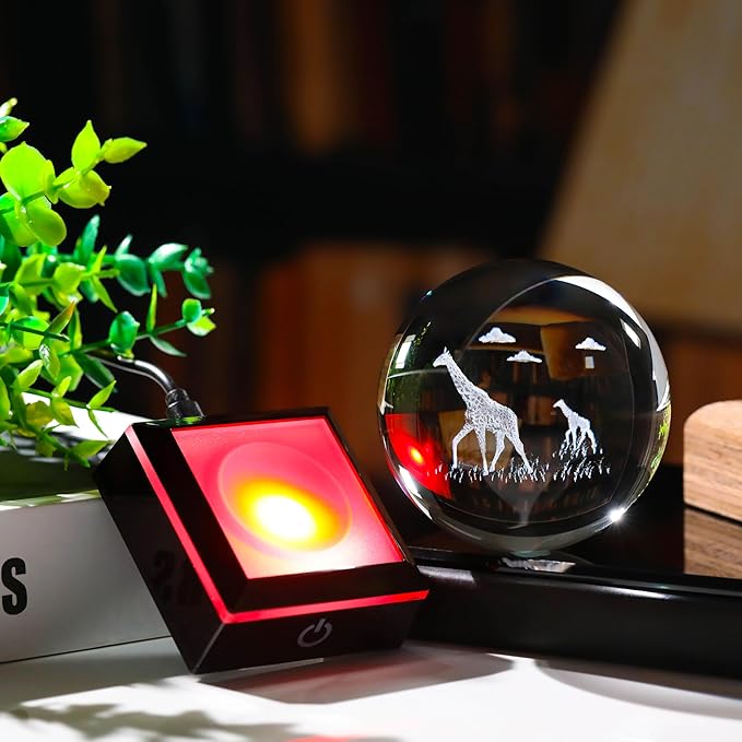 Giraffe Gifts for Women Men 3D Crystal Ball 3.14'' - Laser Giraffe Decor Glass Animals Figurines Statue Stuff for Room Night Light Giraffe Gifts for Mom-VerdiqueGarden