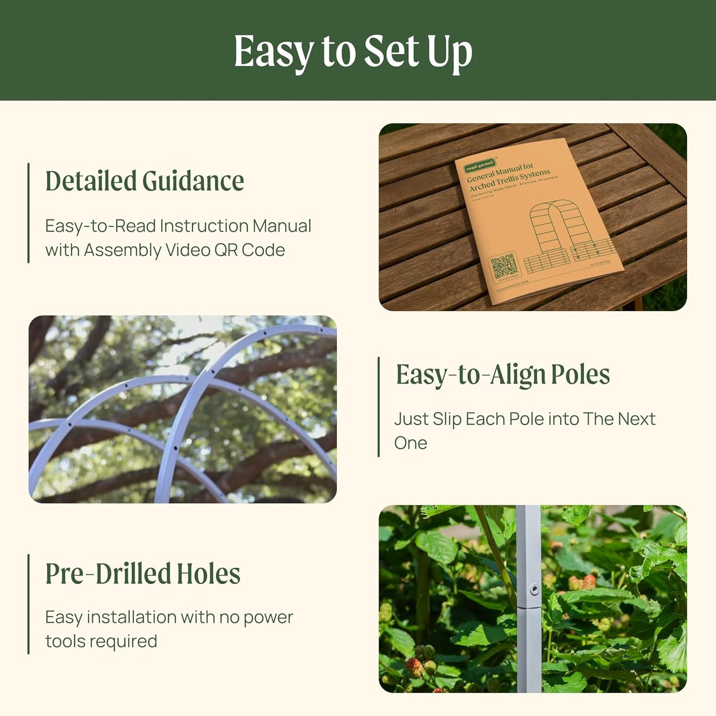 Vego Garden Modular Arched Trellis System 4.5' Long Trellis for 2.0' x 6.5' (6 in 1) Garden Bed or 3.5' x 6.5' (9 in 1) Garden Bed-VerdiqueGarden