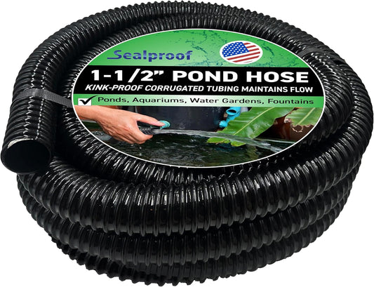 Sealproof Kinkproof 1-1/2" Dia Waterfall, Pond Tubing, 1-1/2-Inch ID, 20 FT, Black Corrugated PVC Strong Flexible Tubing, Made in USA-VerdiqueGarden