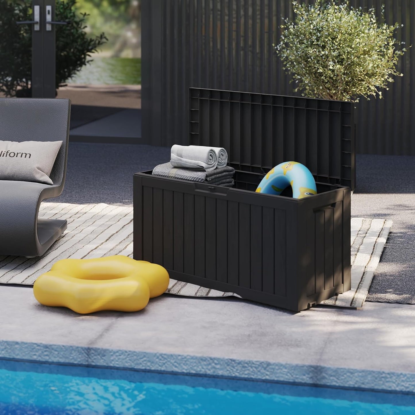 80GAL Black Resin Deck Box - Large Waterproof Storage for Patio Furniture, Pool Floats & Garden Supplies - Lockable, UV-Resistant for Backyards, Pool Decks-VerdiqueGarden