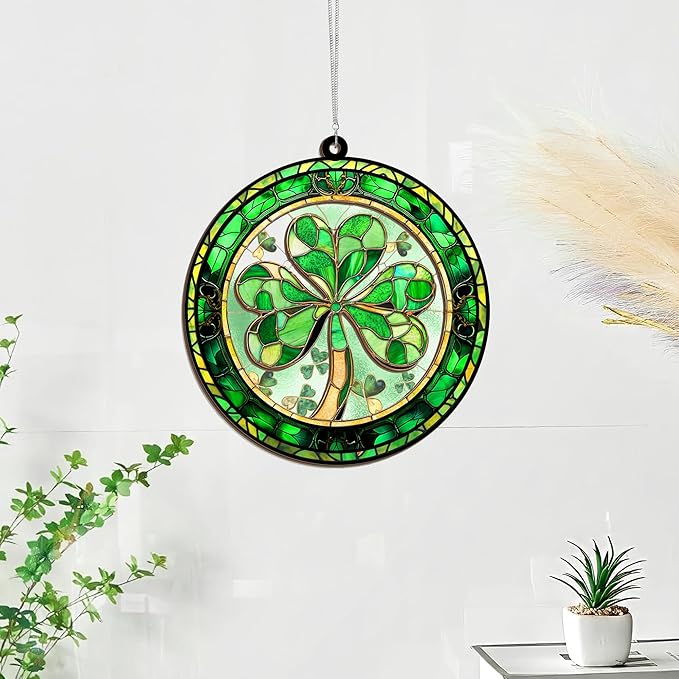 St Patricks Day Decorations - Irish Gifts for Women Men Friends Family, Shamrock Decorations, St Patricks Day Accessories - Double Layered Hanging Suncatcher 12 in-VerdiqueGarden