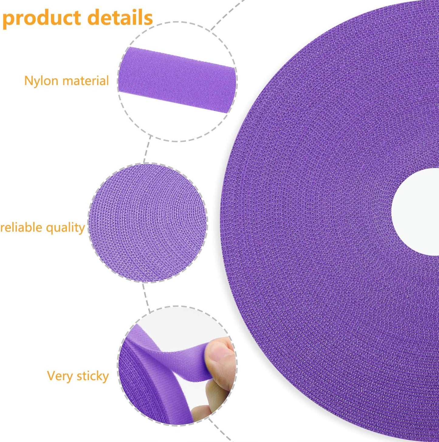 Reusable Fastening Tape Cable Ties 3/4 Inch Double Side Hook Roll (25 Yard, Purple)-VerdiqueGarden