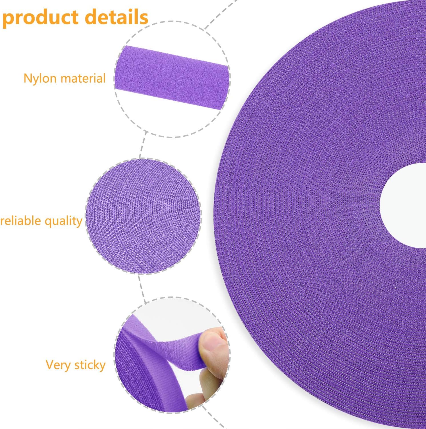 Reusable Fastening Tape Cable Ties 3/4 Inch Double Side Hook Roll (25 Yard, Purple)-VerdiqueGarden