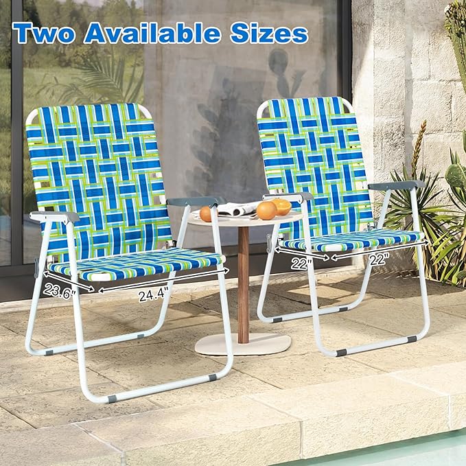 VINGLI Patio Lawn Webbed Folding Chairs Outdoor Beach Portable Camping Chair for Yard, Garden (4, Blue, Oversized)-VerdiqueGarden