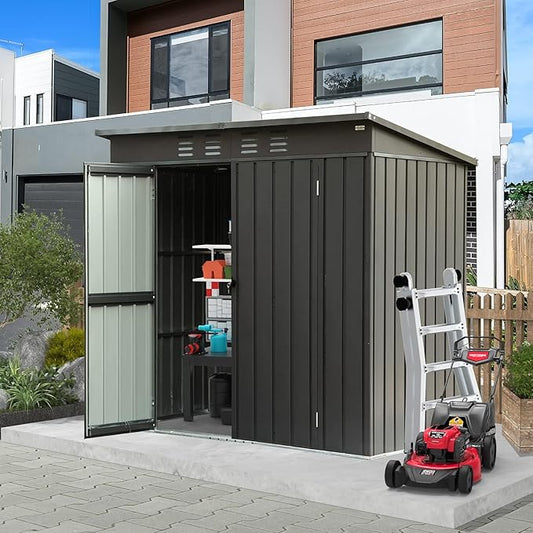 Domi Outdoor Storage Shed 5' x 3’, Metal Garden Shed with Galvanized Steel Frame for Bike, Tools, Lawn Mowers, Pool Toys, Outdoor Storage Cabinet with Lockable Door for Garden Lawn Patio (Dark Grey)-VerdiqueGarden
