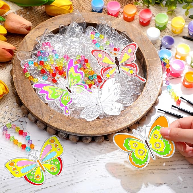 30 Sets Suncatchers Window Art Kits, DIY Sun Catchers Bulk Crafts Paint Your Own Window Ornaments for Boys Girls Classroom Home Party Birthday Activity Decor (Butterfly Style)-VerdiqueGarden