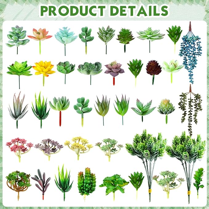 Tigeen 80 Pcs Artificial Plastic Succulents Realistic Textured Assorted Decorative Fake Faux Succulents Unpotted for Lotus Landscape Garden Arrangement-VerdiqueGarden