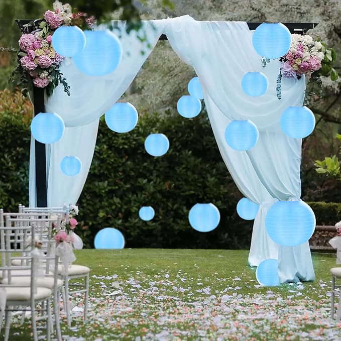 10 Pack Outdoor Silk Lanterns Decorative, 10inch Waterprooof Outside Indoor Chinese Hanging Round Lanterns for Weddings, Birthdays, Parties Decoration(Blue)-VerdiqueGarden