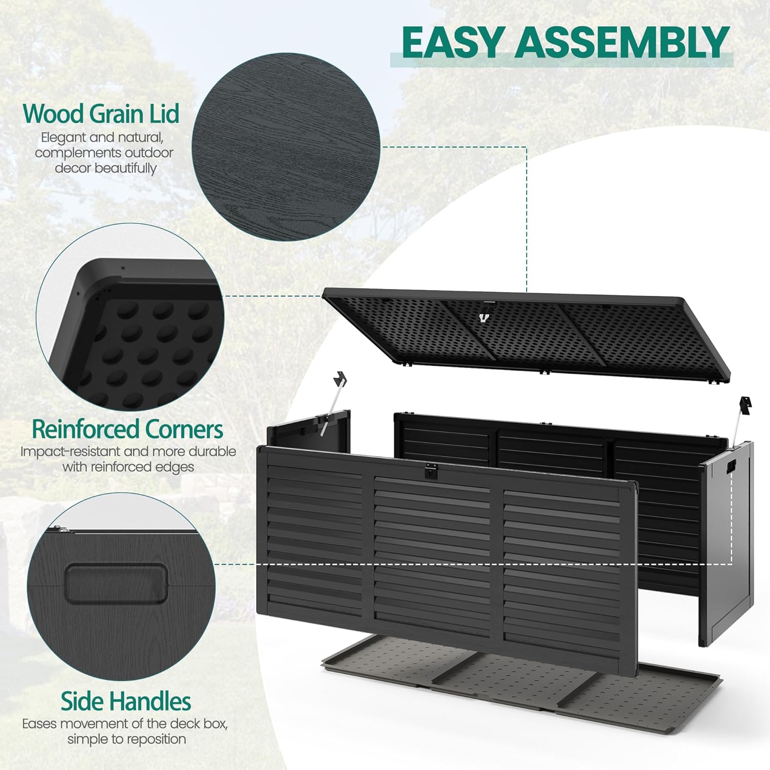 130 Gallon Outdoor Deck Box, Waterproof Resin Box with Lockable Lid, UV-Resistant for Cushions, Garden Tools & Pool Accessories (BLACK), Patio Furniture-VerdiqueGarden