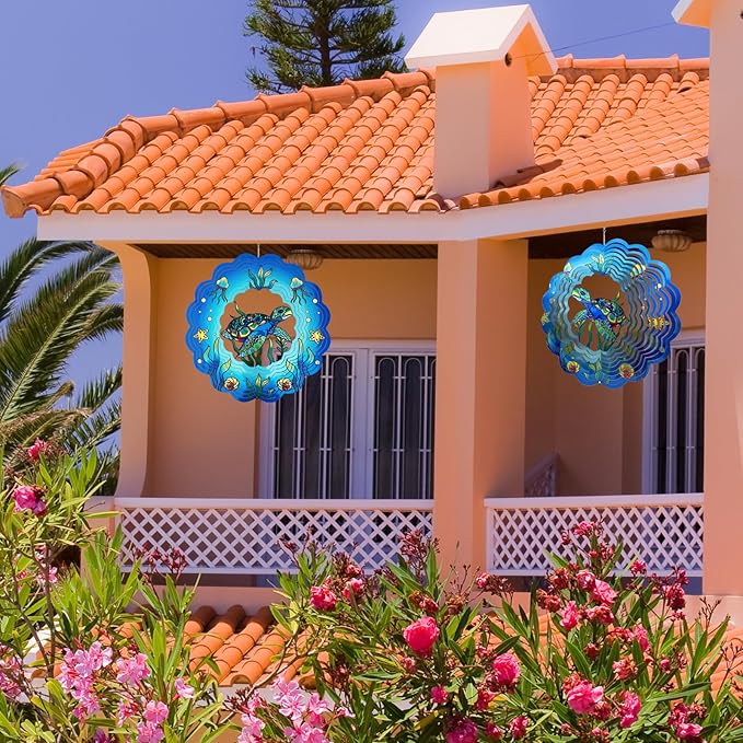Sea Turtle Wind Spinners 3D Hanging Wind Spinner Sea Turtle Ornament Gifts for Women Mom Grandma,12inch Metal Wind Kinetic Sculpture for Outdoor&Indoor Decor, Yard Art, Garden Decoration-VerdiqueGarden