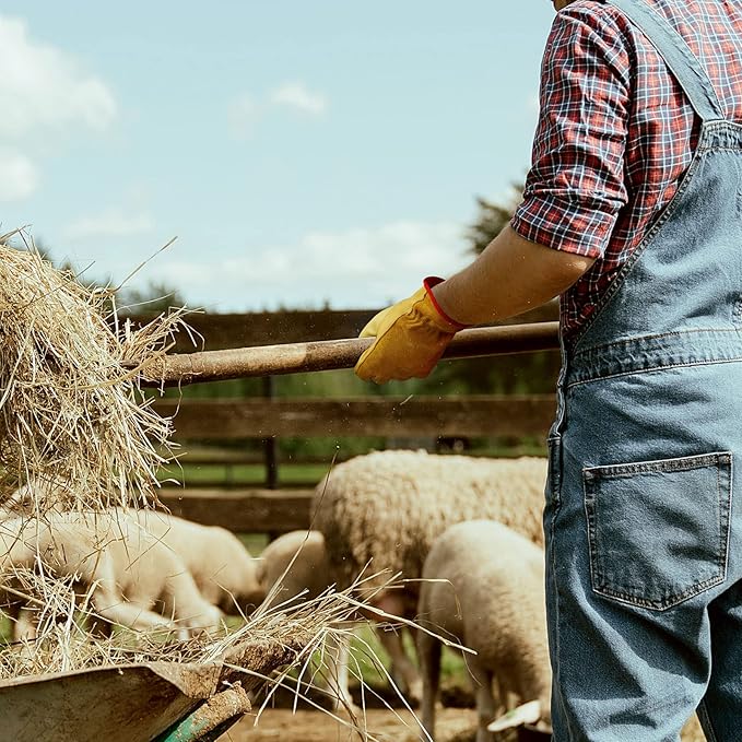 OZERO Leather Work Gloves Flex Grip Tough Cowhide Gardening Glove for Wood Cutting/Construction/Driving/Garden for Men and Women 1 Pair (Gold,Large)-VerdiqueGarden