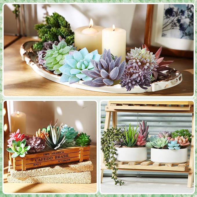 Tigeen 120 Pcs Artificial Plastic Succulents Realistic Textured Assorted Decorative Fake Faux Succulents Unpotted for Lotus Landscape Garden Arrangement-VerdiqueGarden