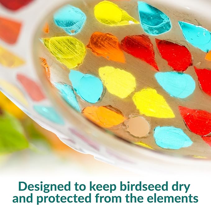 Sunnydaze 6-Inch Glass Mosaic Hanging Bird Feeder for Outdoors - Fly-Through Wild Bird Feeder - Confetti Mosaic-VerdiqueGarden