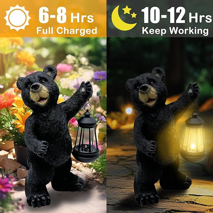 Solar Lantern Garden Statues Decor, Outdoor Bear Figurine Lights for Yard Patio Decoration - Unique Christmas Housewarming Gift for Grandma Wowen Mom-VerdiqueGarden