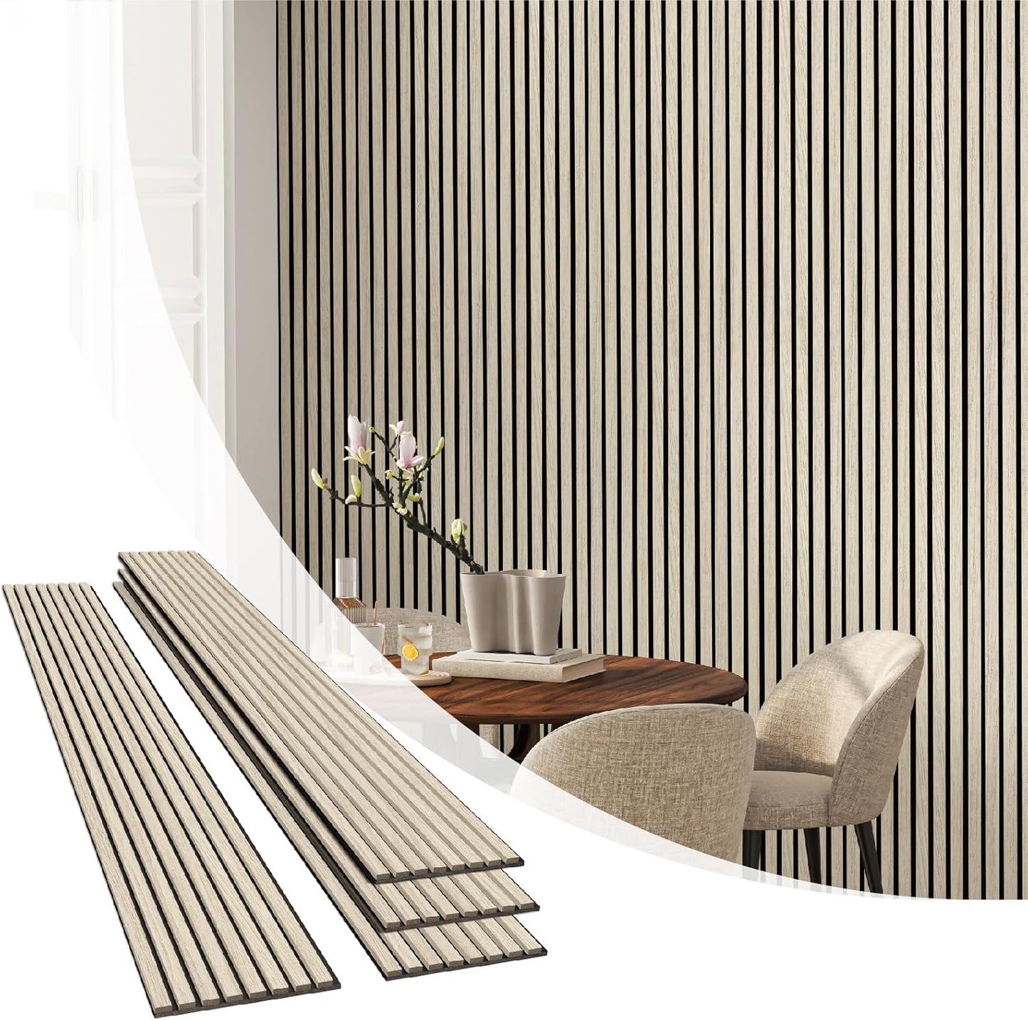 Olanglab Wood Slat Wall Panels 4 Pack, Wooden Acoustic Wall Panels, 94.5"x12.6" Each 3D Wall Panels for Interior Wall Decor (Light Oak-Extendo Trio)-VerdiqueGarden