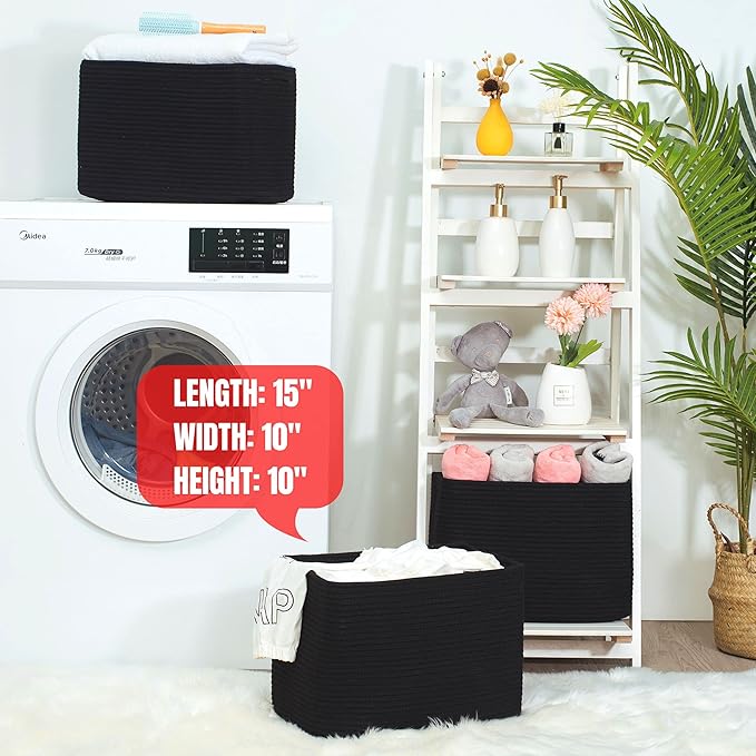 MINTWOOD Design Storage Basket for Shelves, Decorative Baskets for Organizing, Book Basket, Storage Cube Bin Box, Woven Closet Organizer, Pantry Closet and Shoe Basket, Full Black-VerdiqueGarden