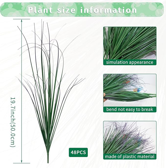 48Pcs Artificial Grass Plants, Faux Shrubs Wheat Grass, Artificial Tall Grass Fake Plants for Outdoor Decor,Artificial Greenery Stems Weed for Room Indoor Home Decor（Green Purple Tail）-VerdiqueGarden
