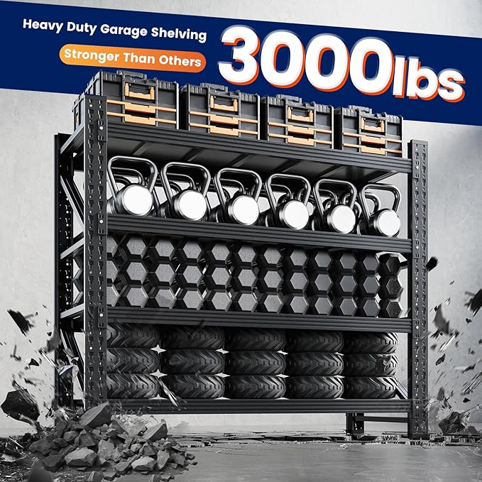 Yizosh 48" W Metal Garage Storage Shelves,Heavy Duty Adjustable Steel Organization Shelving,Utility Rack Shelf,48" W x 24" D x 69" H for Basement,Warehouse,Industrial-VerdiqueGarden