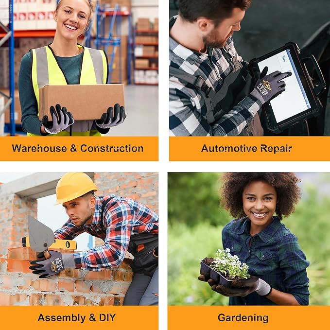 TitanFlex Work Gloves Microfoam Nitrile Coated Men Women, Safety Warehouse Gloves with Grip, Touchscreen, Seamless Knit Nylon-VerdiqueGarden